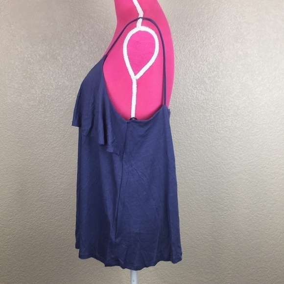 Ro & De Navy Button Back Knit Ruffle Cami Top L - Picture 3 of 8